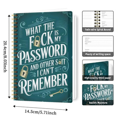 📅Funny Password Notebook - Spiral Bound with Lock Icons & Funny Security Phrases✍️